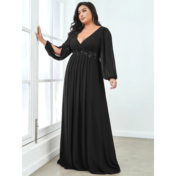 Ever Pretty Black Chiffon Lantern Sleeve Maxi Gown Whimsigoth Dark Romantic 22 - Picture 1 of 16